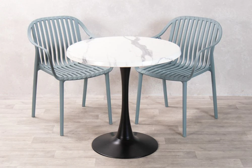 White Marble Effect Top Outdoor Café Table Set with California Chairs - Image 16