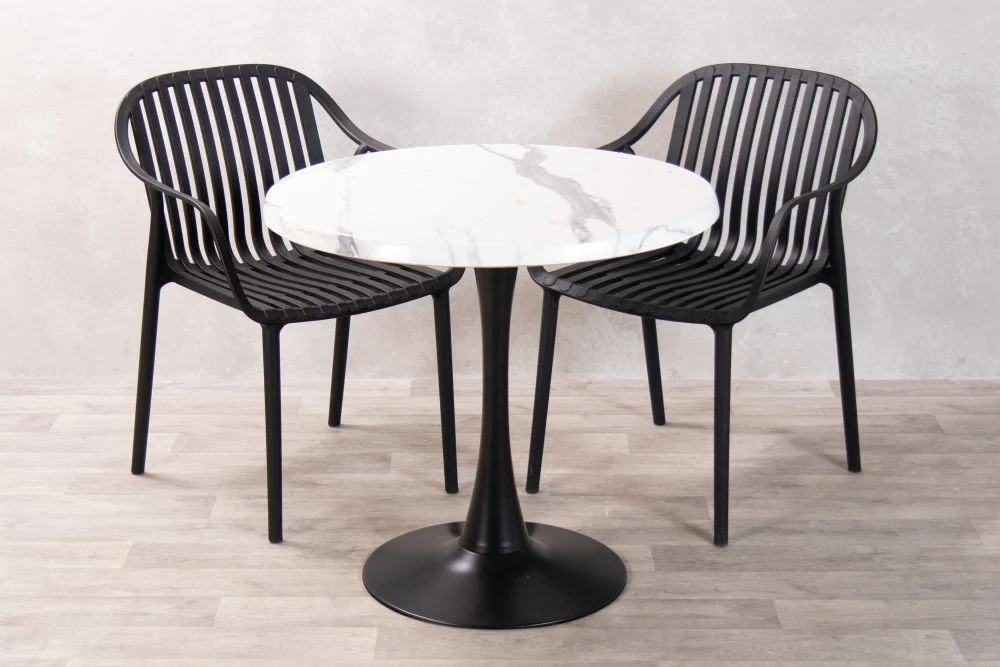 White Marble Effect Top Outdoor Café Table Set with California Chairs - Image 17