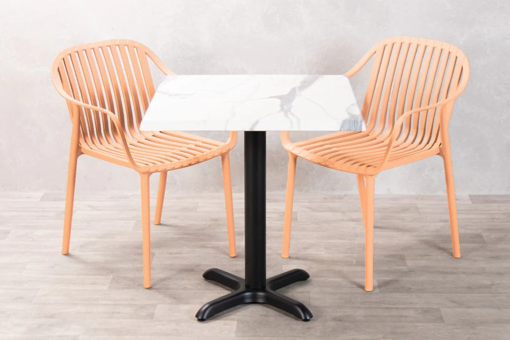 White Marble Effect Top Outdoor Café Table Set with California Chairs - Image 23