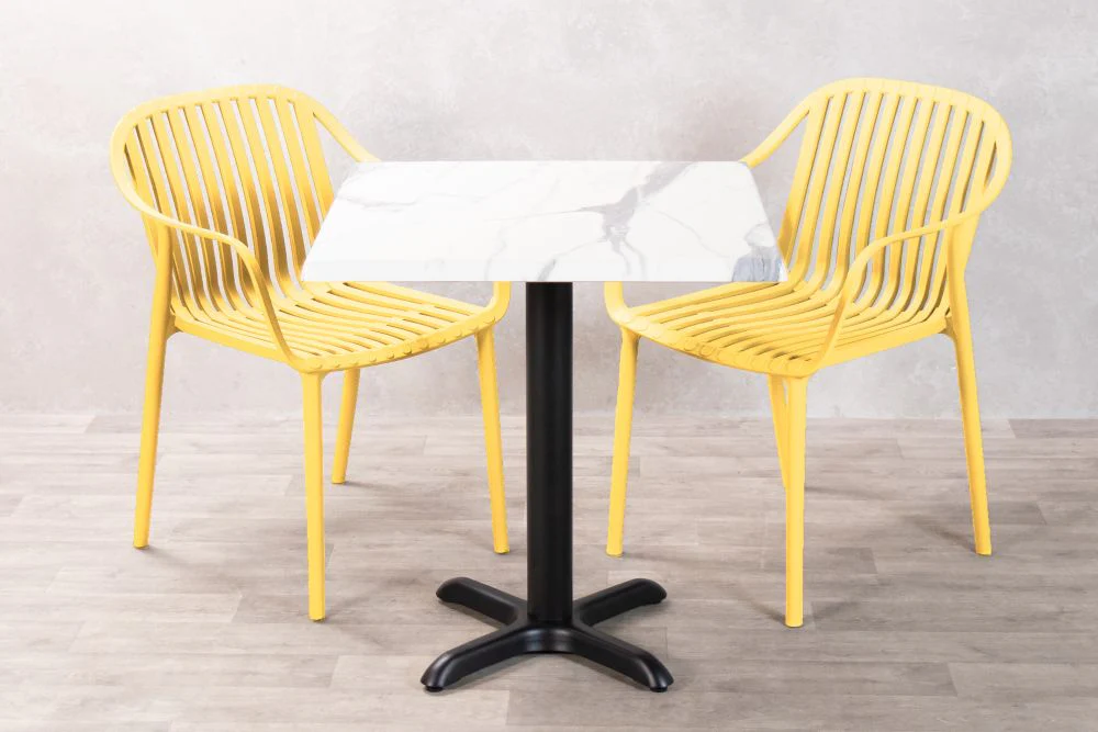 White Marble Effect Top Outdoor Café Table Set with California Chairs - Image 25