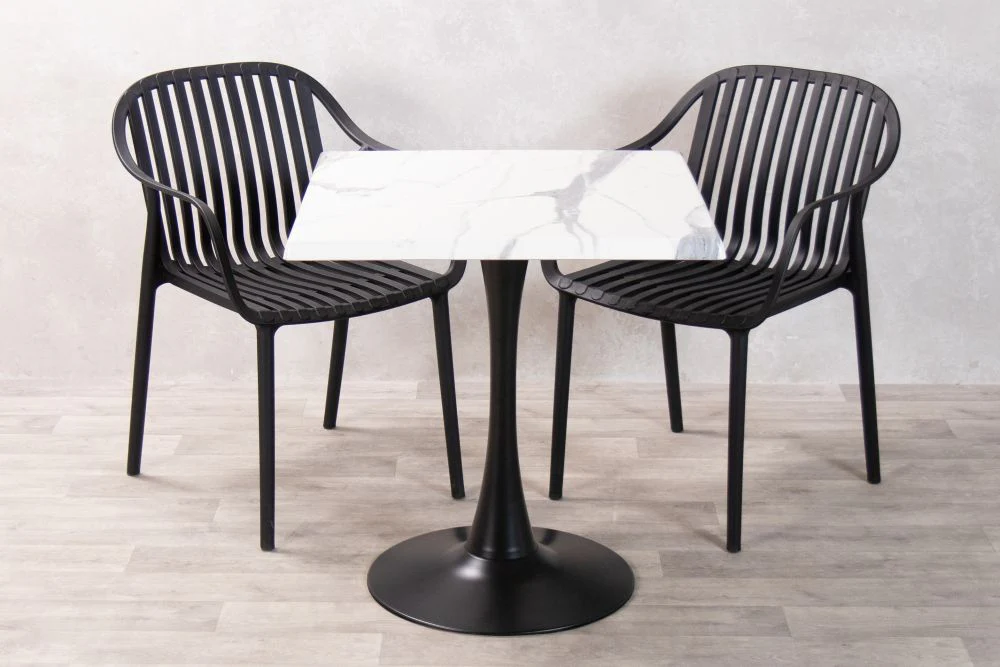 White Marble Effect Top Outdoor Café Table Set with California Chairs - Image 27