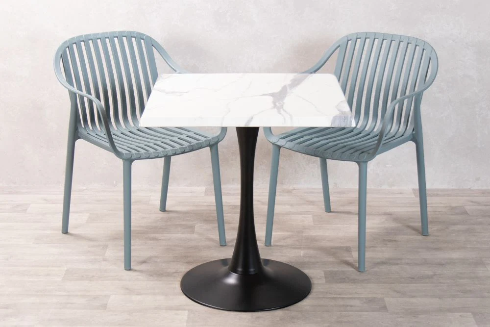 White Marble Effect Top Outdoor Café Table Set with California Chairs - Image 28
