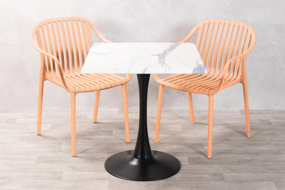 White Marble Effect Top Outdoor Café Table Set with California Chairs - Image 29