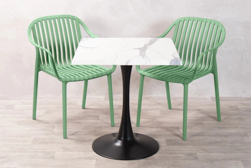 White Marble Effect Top Outdoor Café Table Set with California Chairs - Image 30