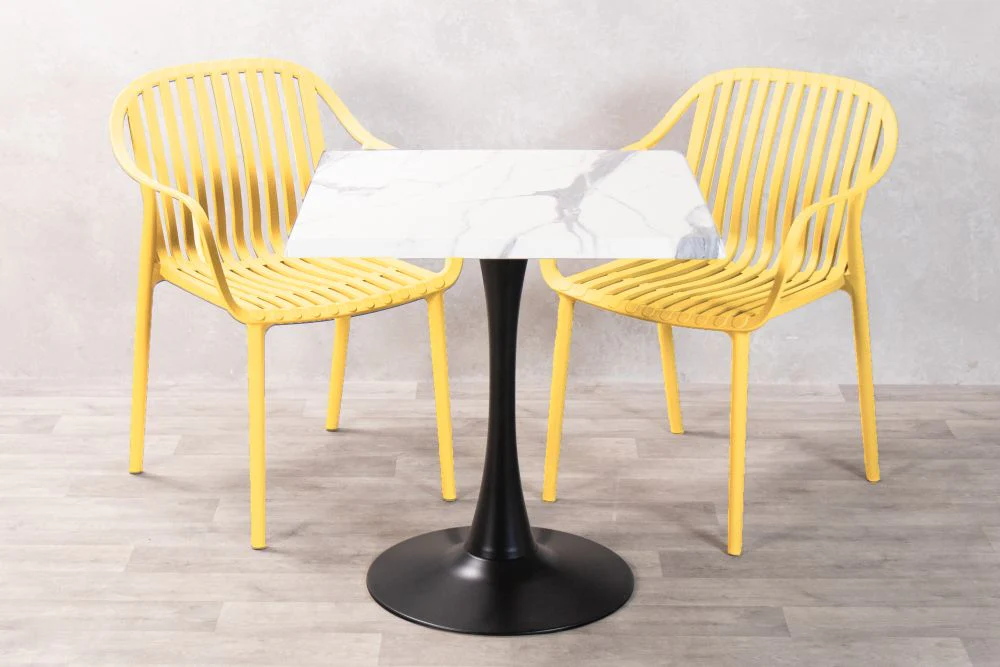 White Marble Effect Top Outdoor Café Table Set with California Chairs - Image 31