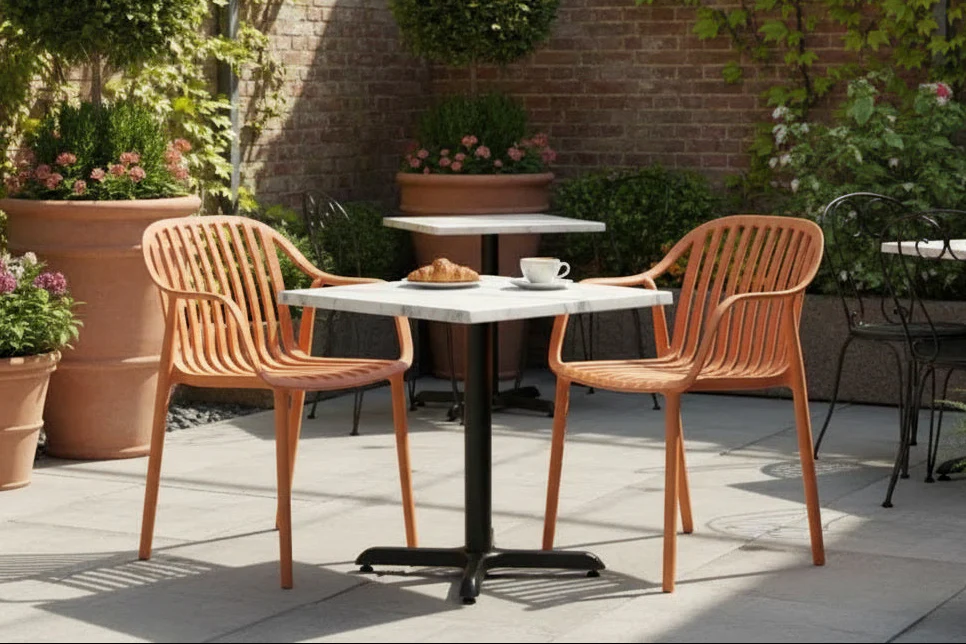 White Marble Effect Top Outdoor Café Table Set with California Chairs - Image 38