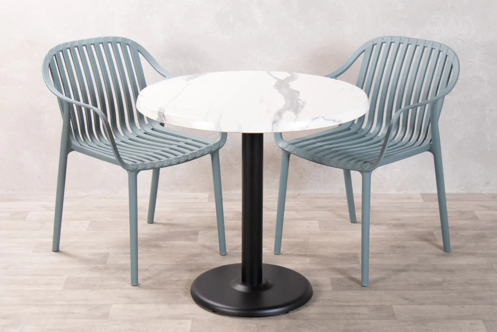 White Marble Effect Top Outdoor Café Table Set with California Chairs - Image 5