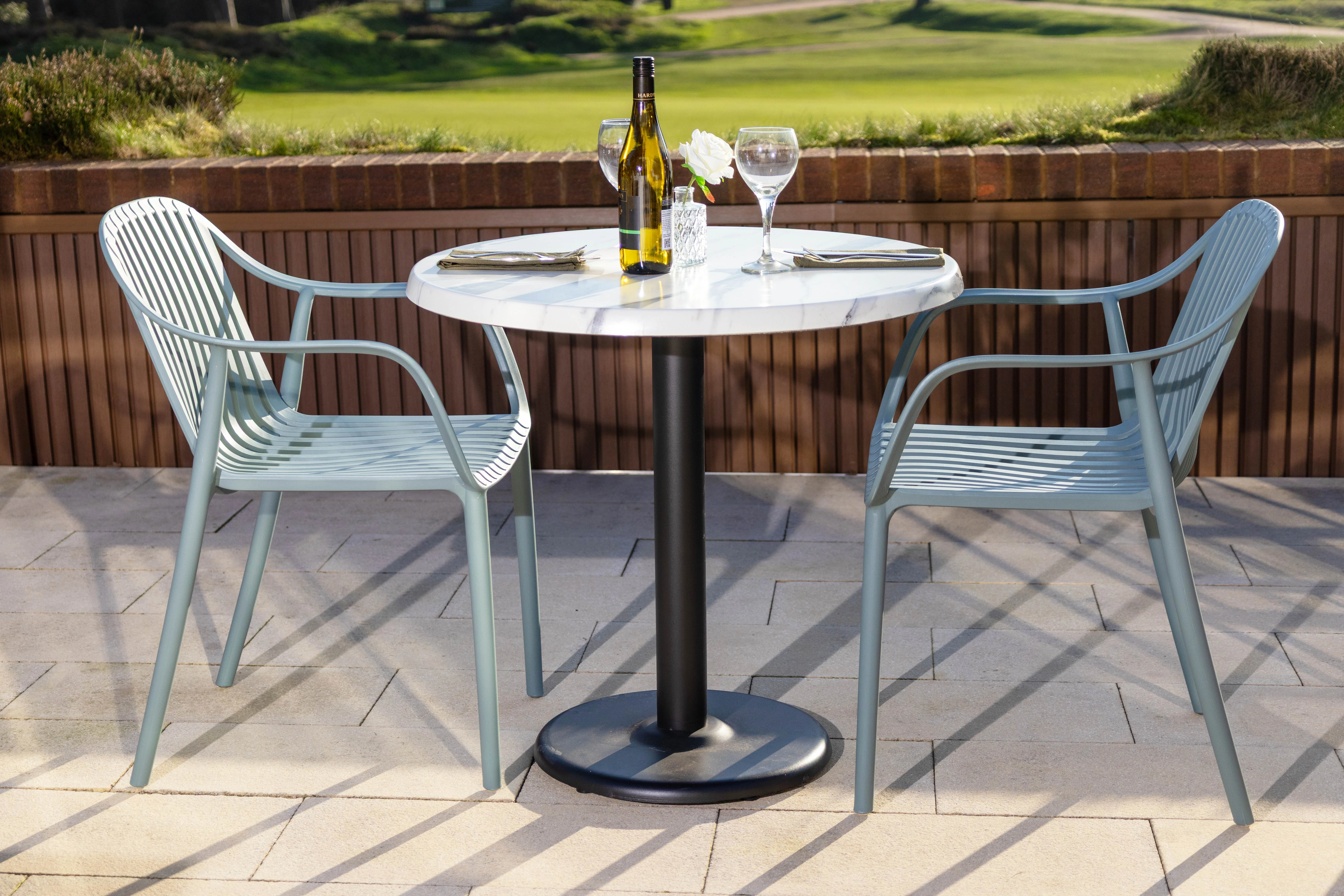 White Marble Effect Top Outdoor Café Table Set with California Chairs - Image 6
