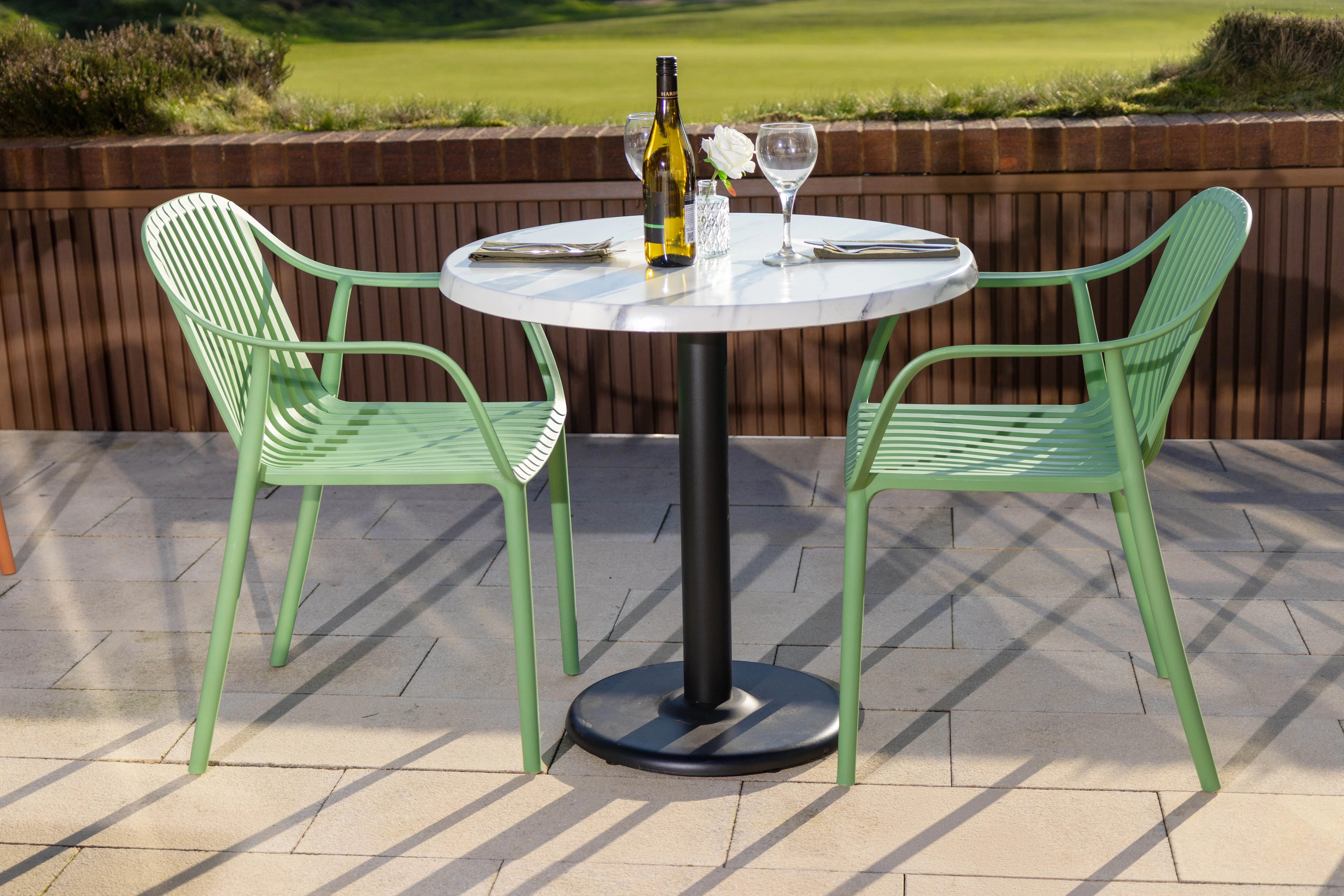 White Marble Effect Top Outdoor Café Table Set with California Chairs - Image 8