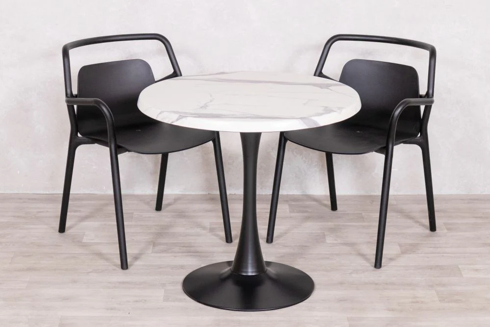White Marble Effect Top Outdoor Café Table Set with Ibiza Chairs - Image 4