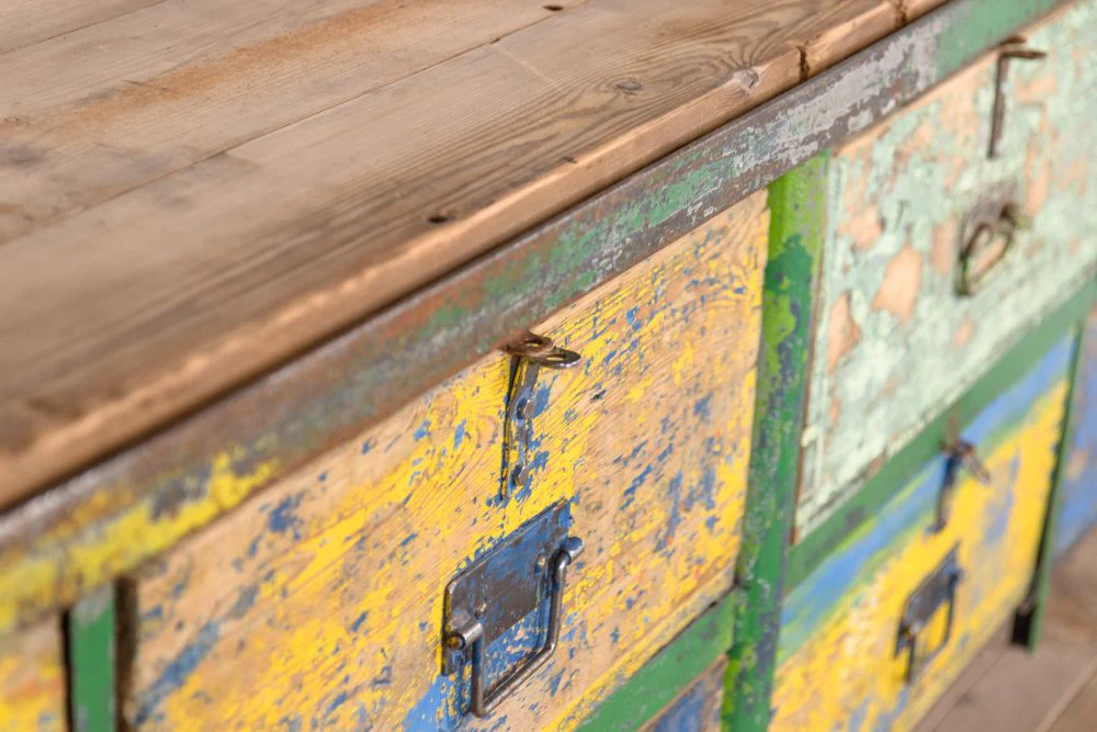 Large Workbench Sideboard With Colourful Drawers - Image 8