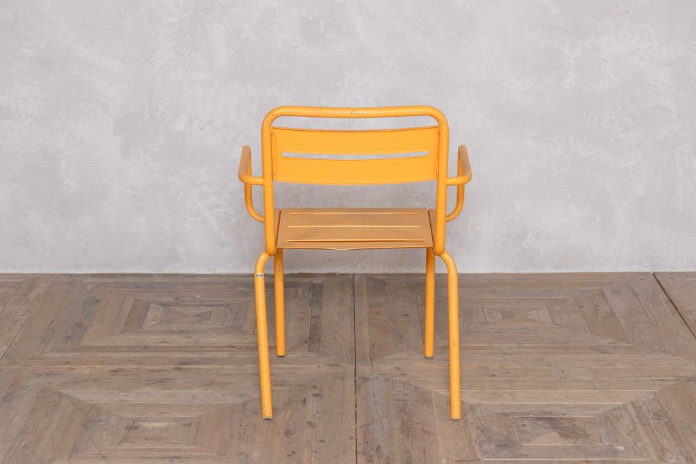Yellow Outdoor Metal Restaurant Stacking Chairs with Arms - Image 7