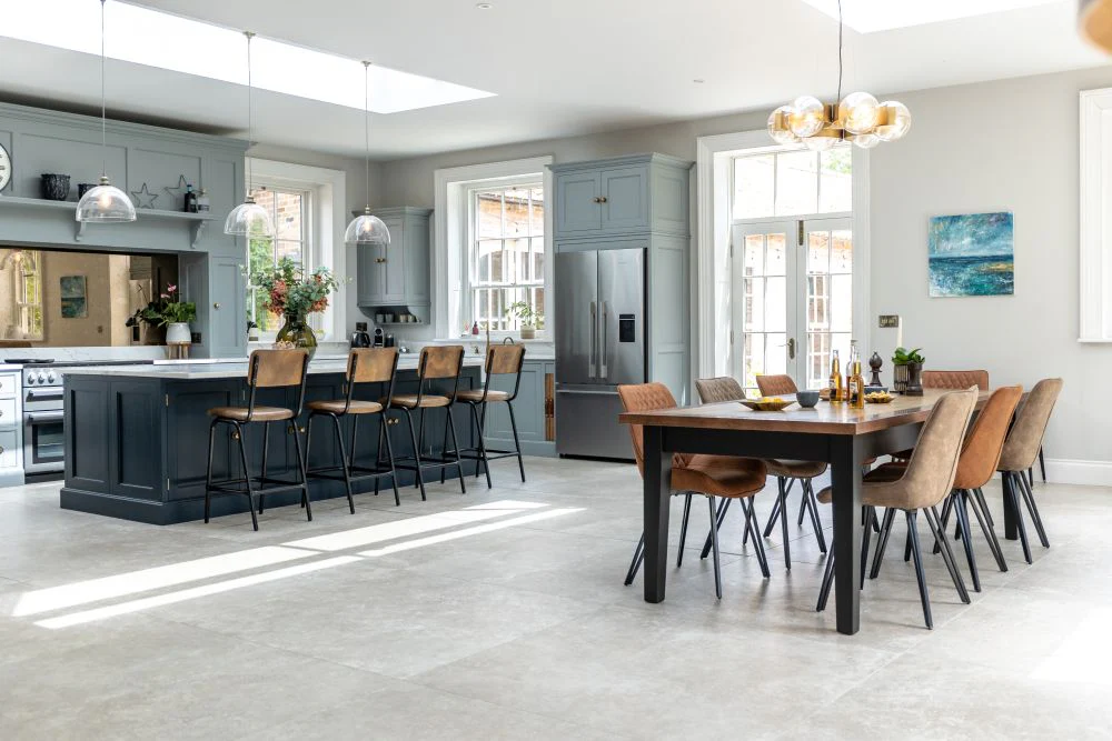Zinc and Copper Edge Table Tops with a Wooden Tapered Base - Image 8
